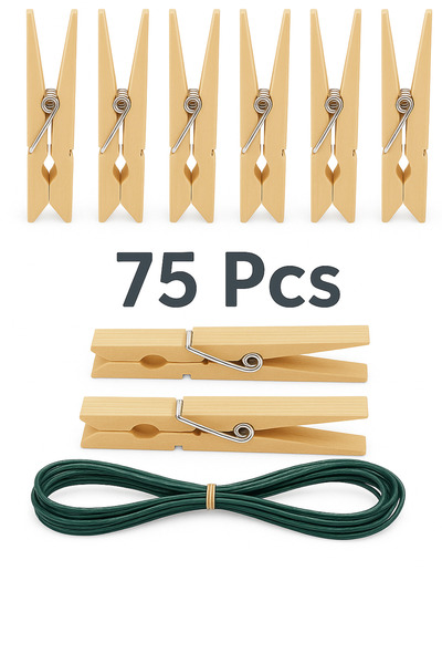 Metler 75 قطعة من مشابك الغسيل الخشبية + 10 متر من حبل الغسيل الفولاذي |   ال...