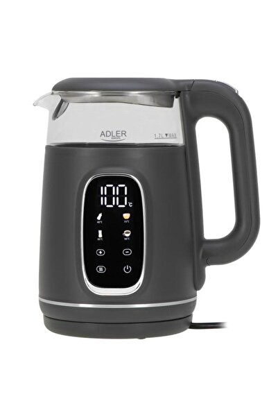 adler Fierbător de apă AD 1305GS, 1,7 l, 2200 W, afișaj LED, bază pivotantă l...