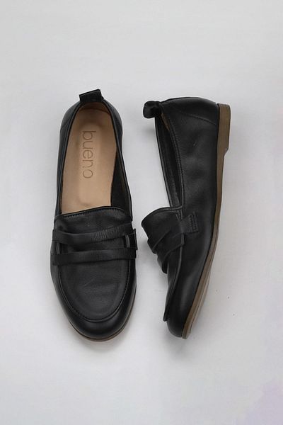 Bueno Shoes Black Leather Women's Flat Ballerinas 01Wy6000