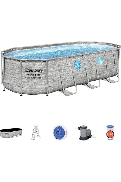 BESTWAY Power Steel Swim Vista Series 18' x 9' x 48"/5.49m x 2.74m x 1.22m Oval Pool Set