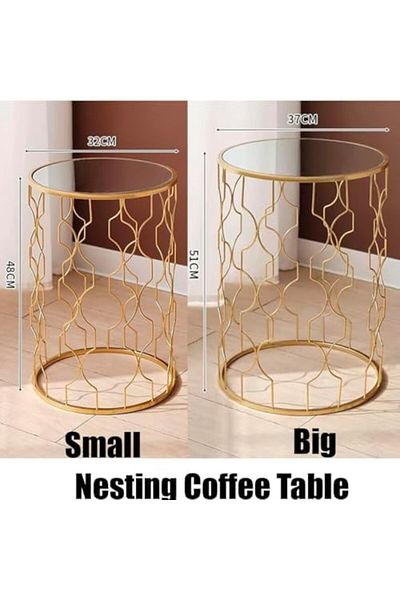 genric FFD Reflective Nested Side Tables (Set of 2) - Golden Metal Frame Coffee Tables