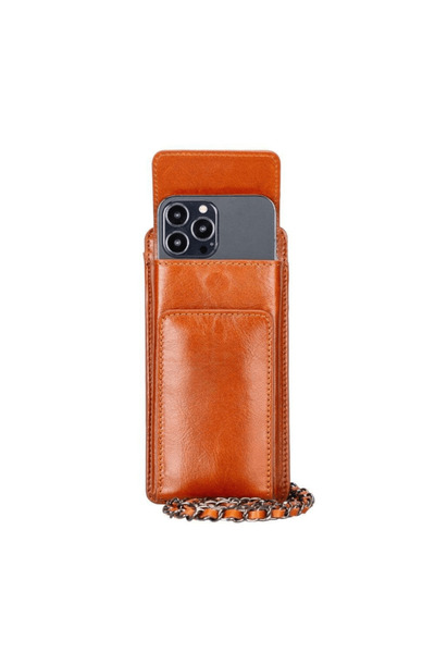 BloominBag Bloomcross Cognac Tan Genuine Leather Wallet & Phone Bag