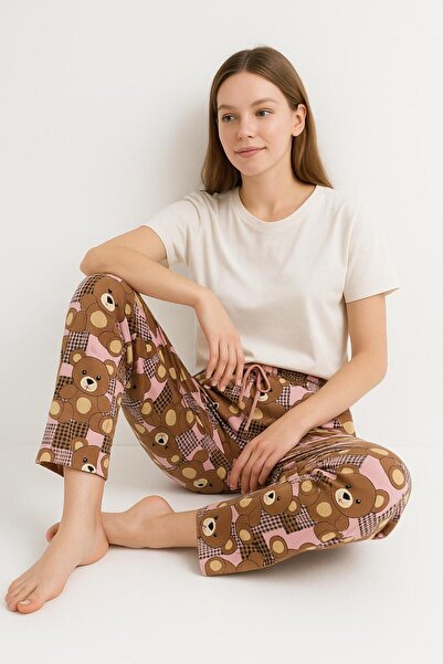 Tedarik Genel Comfortable Home Pants Teddy Bear Patterned