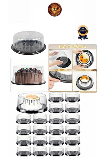 figanlar ambalaj plastik siyah tabanlı şeffaf kapaklı pasta kutusu orta boy yaş pasta kutusu 2 no 1 adet 24.5 cm