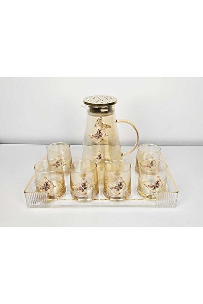 Radin Stylish Glass Pitcher Set with 6 Tumblers – Sleek Design with Metal Lid...