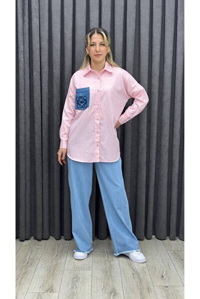 Mintaş تونيك نسائي بخطوط على الطول مع جيوب من الدنيم