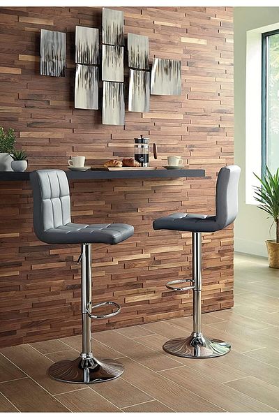 MAPLE HOME DECORATION Bar Chair Leather 360° Swivel Adjustable Height Backrest Metal Legs Modren Style (Black)