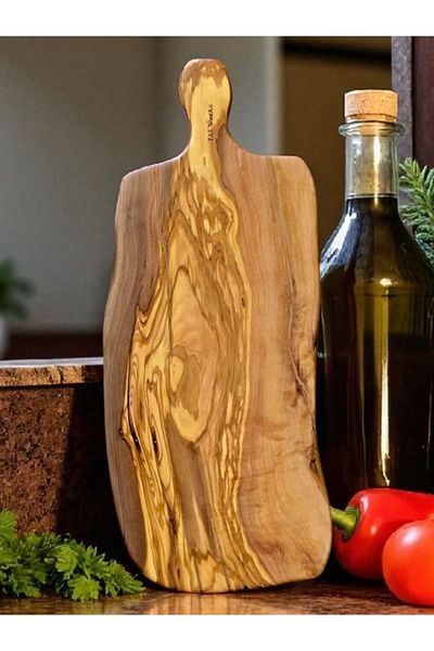 F&S WoodArt 49 X 20 cm Natural Olive Tree Handle Cutting Cheese Presentation Board