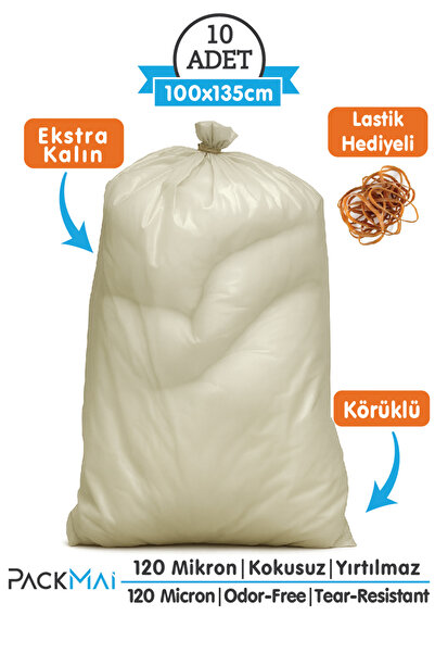 PackMai 100x135cm Naylon Çuval Büyük Boy |10 ADET | 120 Mikron Kalın, Körüklü, Taşınma ve Depolama