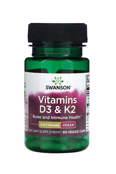 SWANSON Vitamins D3 & K2, 60 Veggie Caps