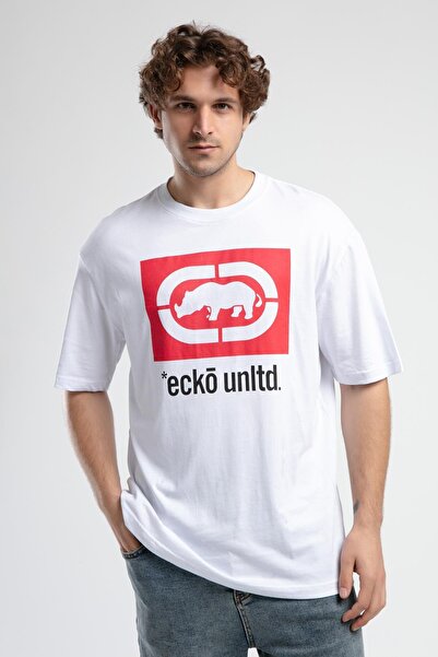Eckō Unltd. Ithaca White Crew Neck Embroidered Oversize Men's Tshirt