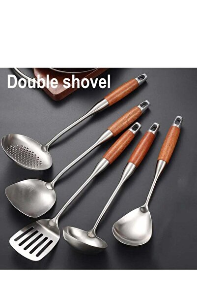 ELEGANT HOME مجموعة ملاعق مطبخ أنيقة بمقبض خشبي 5 قطع