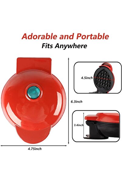 EMATTERIO Mini Heart-Shaped Waffle Maker, Non-Stick Coating, Indicator Light, Red/Black