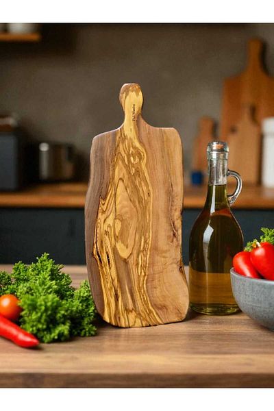F&S WoodArt 49 X 20 cm Natural Olive Tree Handle Cutting Cheese Presentation Board