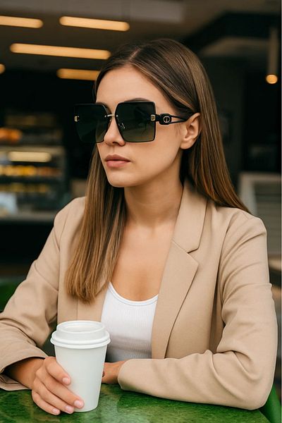 LAALUNA Rimless Oversized Square Sunglasses with Black Temples
