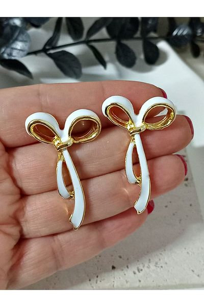 mos&more White Bow Stylish Women's Earrings