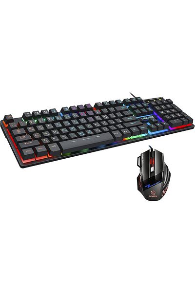 Datazone Gaming Keyboard And Mouse Combo Backlit Arabic, Wired Usb Keyboard 104 Keys, 7 Buttons Gami