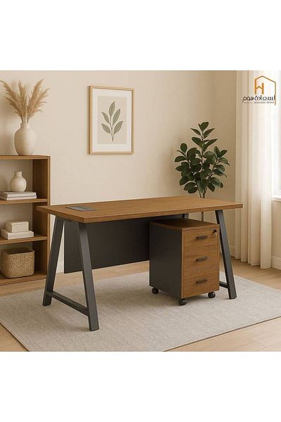 Al Saada Home Wooden Desk - Brown Grey - 100×50×75 cm