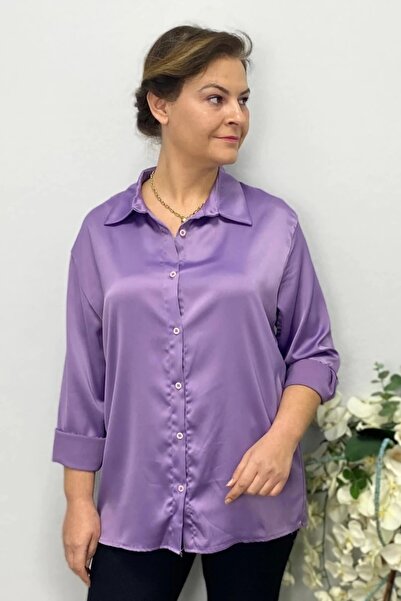 Mia Butik قميص نسائي من الساتان ليلك