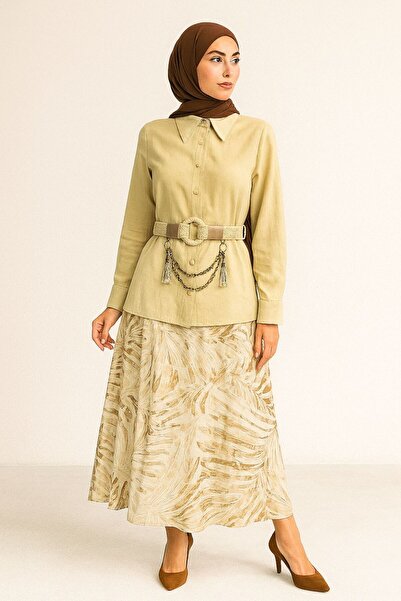 Gazella 44812 ÖNÜ DÜĞMELİ GÖMLEK YAKA KOLU KATLANABİLİR ETEK BELİ LASTİKLİ DE...