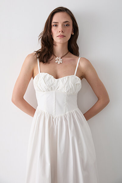 Laluvia White Waist Detailed Poplin Dress - 2001