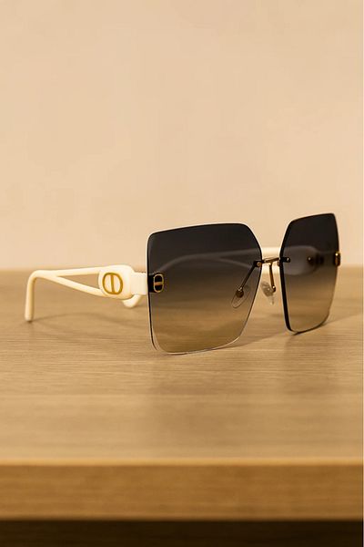 LAALUNA Rimless Oversized Square Sunglasses with Cream Temples