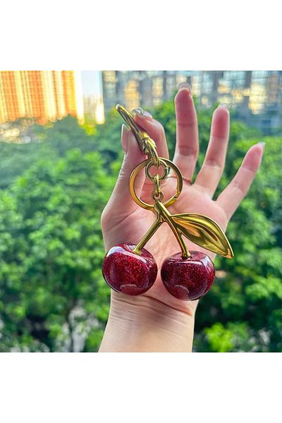 AYMETA Cherry Design Bag & Keychain Accessory – Stylish and Decorative Keychain with Gold Color Detail