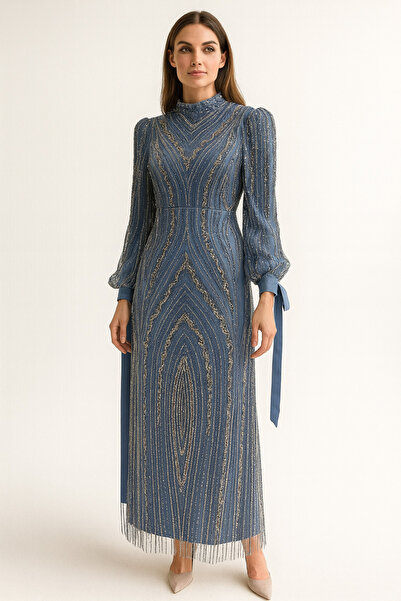 setri Kol Ucu Kurdeleli̇ Boydan Önü Ve Arkasi Boncuk İşlemeli̇ Belden Oturtm...