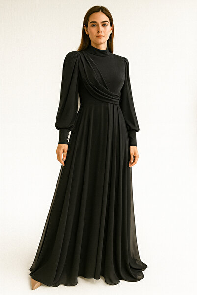 ELİF ERGÜN TEKSTİL 2173 OMUZ APOLETİ TAŞ DETAY GÖĞSÜ BÜZGÜ DETAYLI ŞİFON ABİY...