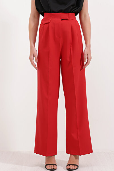 Merterium Women's High Waist Palazzo Trousers Red 1271