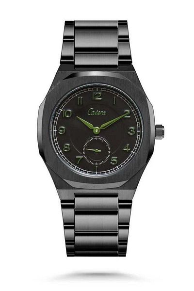 catera Men's Black Steel Watch with Green Numbers