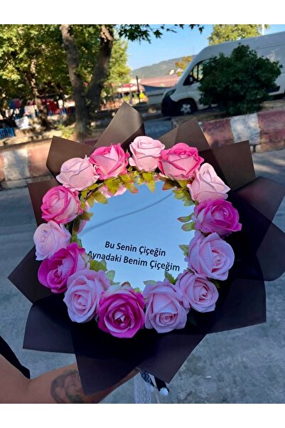 Dizayn Aynalı Buket Bu senin çiçeğin Aynadaki Benim Çiçeğim Yazılı