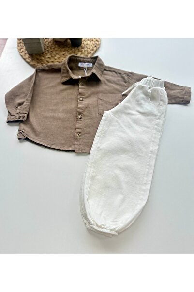 NOBLEKIDS Children's Suit – Brown Shirt & White Trousers