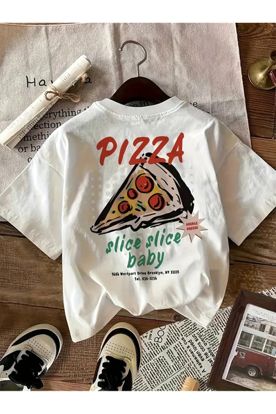 AEMİ Tricou oversize unisex cu decolteu rotund cu imprimeu pizza
