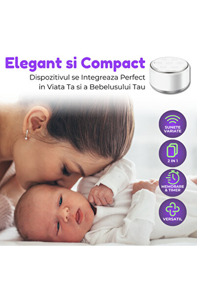 Purpley Dispozitiv de sunete albe, 34 de sunete, pentru copii și adulți, portabil, cronometru, alb