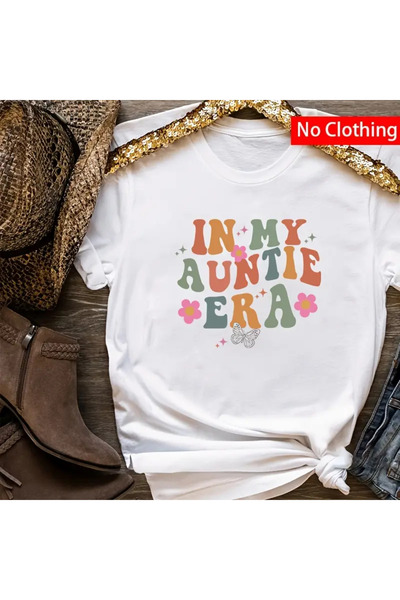 AEMİ Tricou oversize unisex cu decolteu rotund imprimat In My Auntie Era