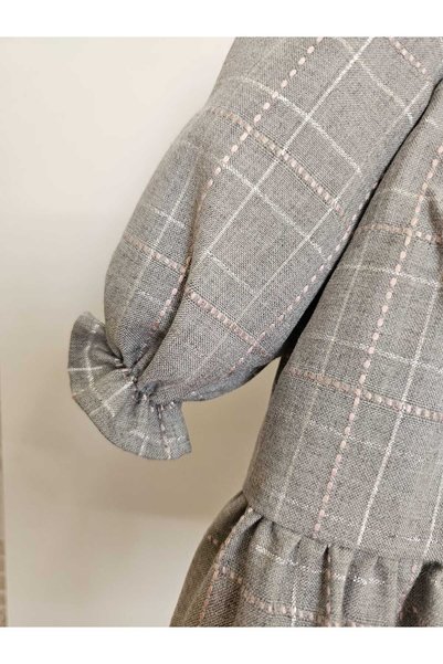 BEYAZ Glitter Plaid Collar Detailed Girls Dress