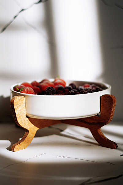 Caga Home Caga Pi̇nterest Wooden Legs Ceramic Bowl Salad Bowl 20 cm - Oven Bowl