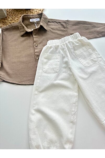 NOBLEKIDS Children's Suit – Brown Shirt & White Trousers