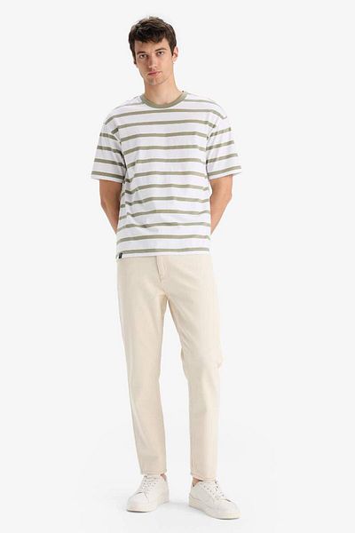 DeFacto New Season 100% Cotton Boxy Fit Relaxed Cut Crew Neck Striped Short Sleeve T-Shirt