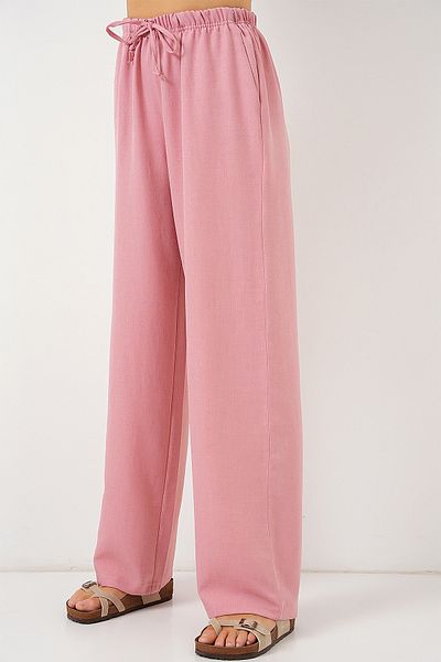 Merterium Women's Wide Leg Linen Trousers Powder 1285