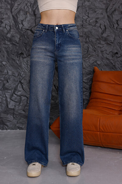 alanora Women's High Waist Stretchy Faded Effect Vintage Palazzo Jeans