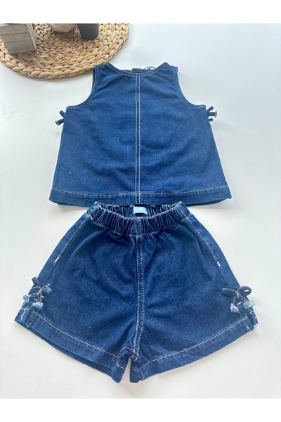 NOBLEKIDS بدلة دينم بدون أكمام للفتيات - أزرق داكن