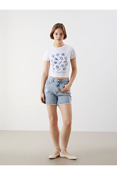 LC Waikiki Narrow Fit Ripped Detailed Women's Jean Shorts