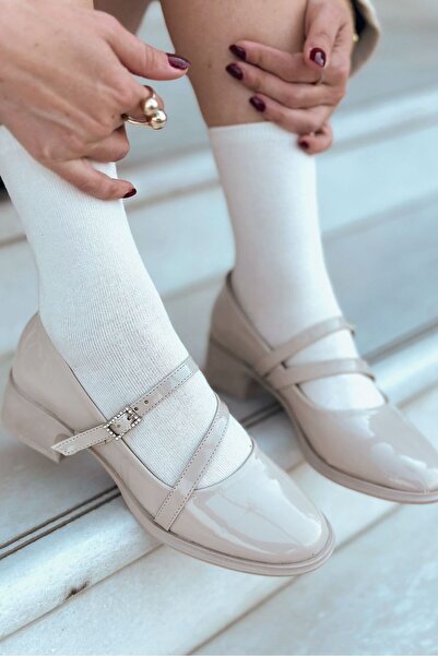 I Love Shoes Mary Jane din piele lacuită Carino cu toc scurt, bej