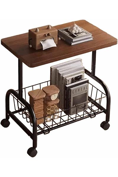 Türkiye 2-Tier Side Table with Wheels, End Table with Removable Storage Basket, Modern Bedside Table for Sma