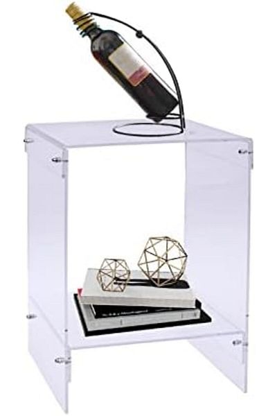 Slasa Acrylic 2-Layer Table Cart by - Transparent Side Table for Salons, Spas, and Home Use