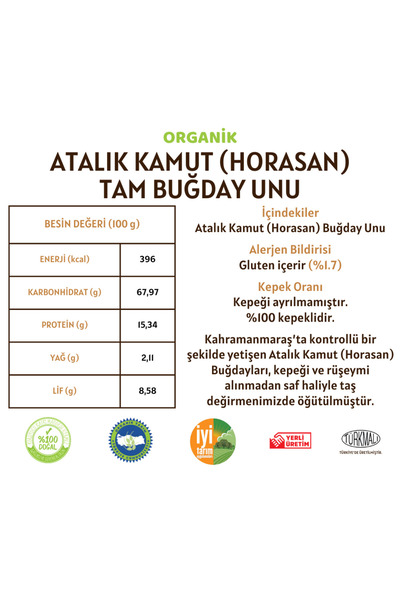 Taş Değirmenden Organik Organik Atalık Kamut Horasan Tam Buğday Unu - 1 Kilo