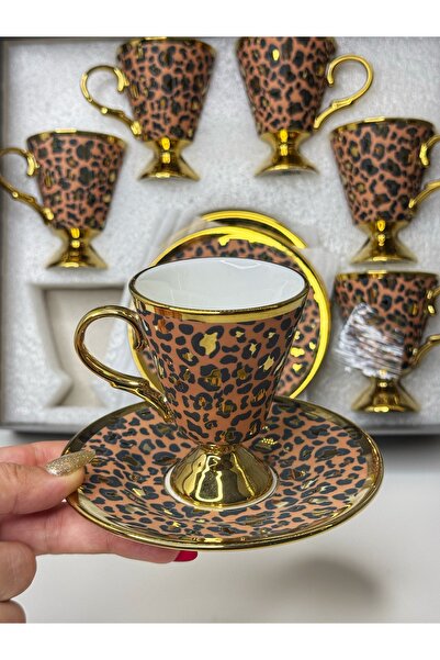 dunyazuccaciye مجموعة أكواب بنمط الفهد تتسع لـ 6 أشخاص