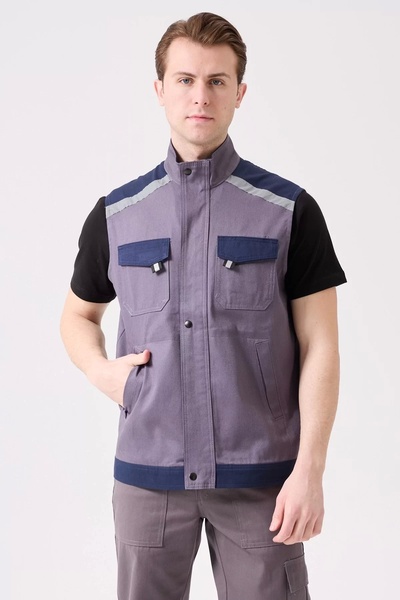 PayBuy Work Vest Greyblue Gabardine Summer Multi-Pocket Blaze Lightweight Breathable